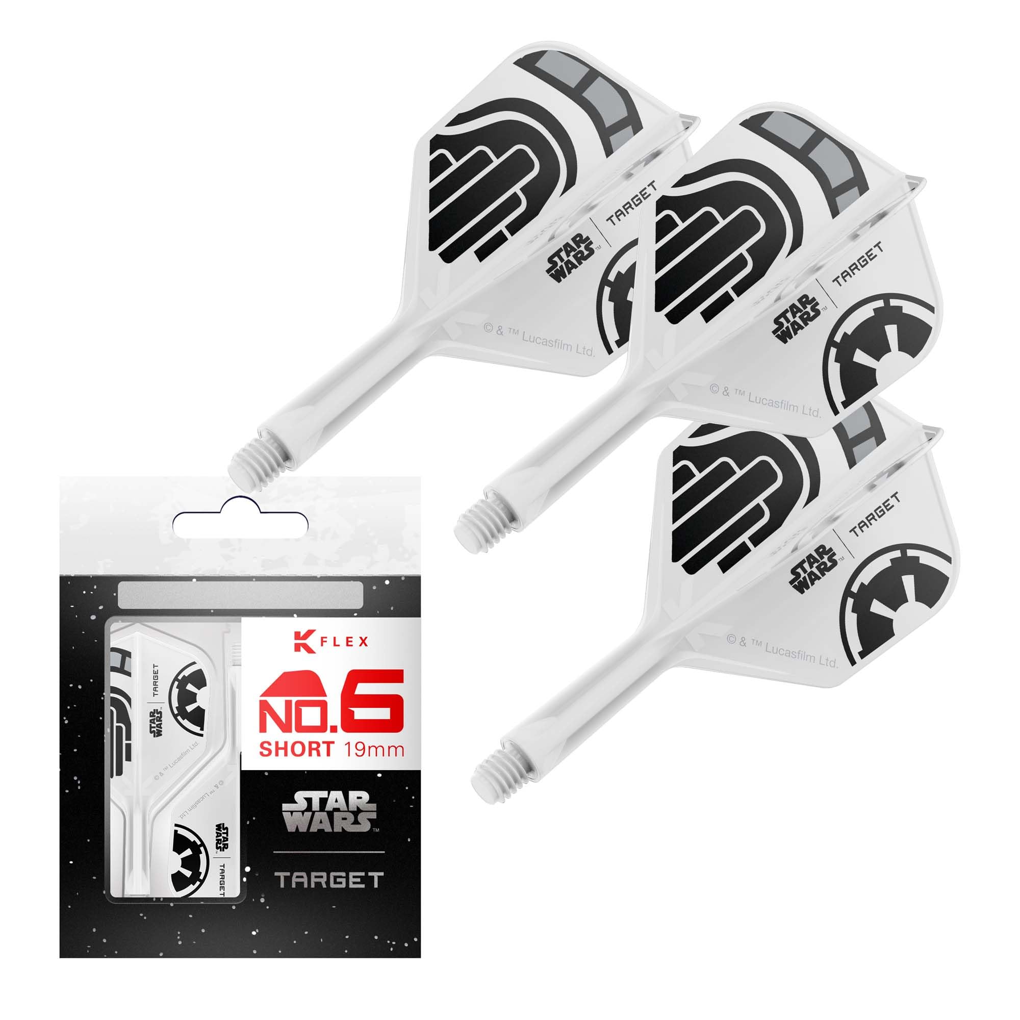Target Darts Star Wars Storm Trooper K Flex Integrated Dart Flights & Shafts | Stormtrooper Pack of 3 K-Flex, No.6 | Disney K-Flex Accessories, Short (19mm)