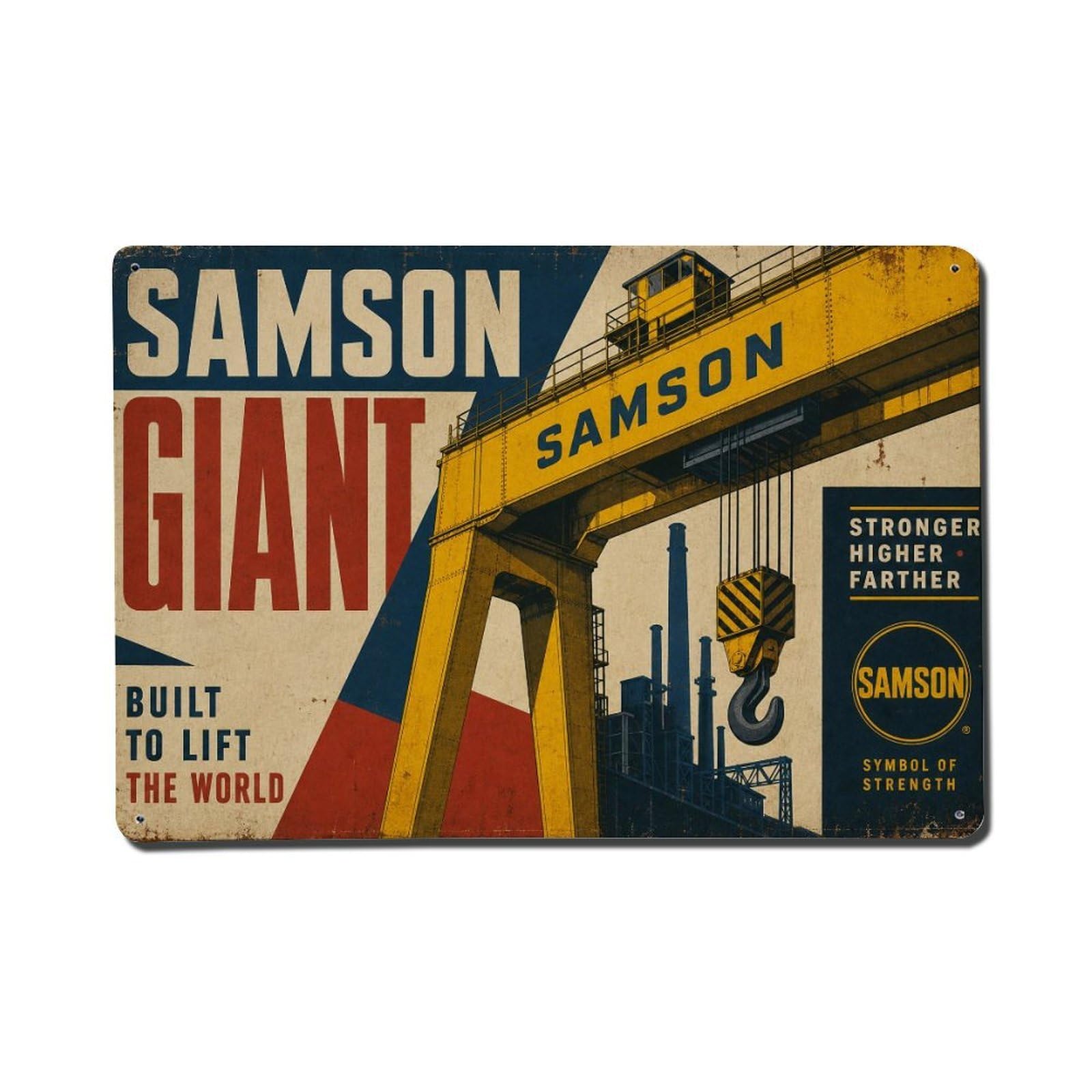 Vintage Travel Samson Crane Belfast Shipyard Yellow Giant Metal Tin Sign