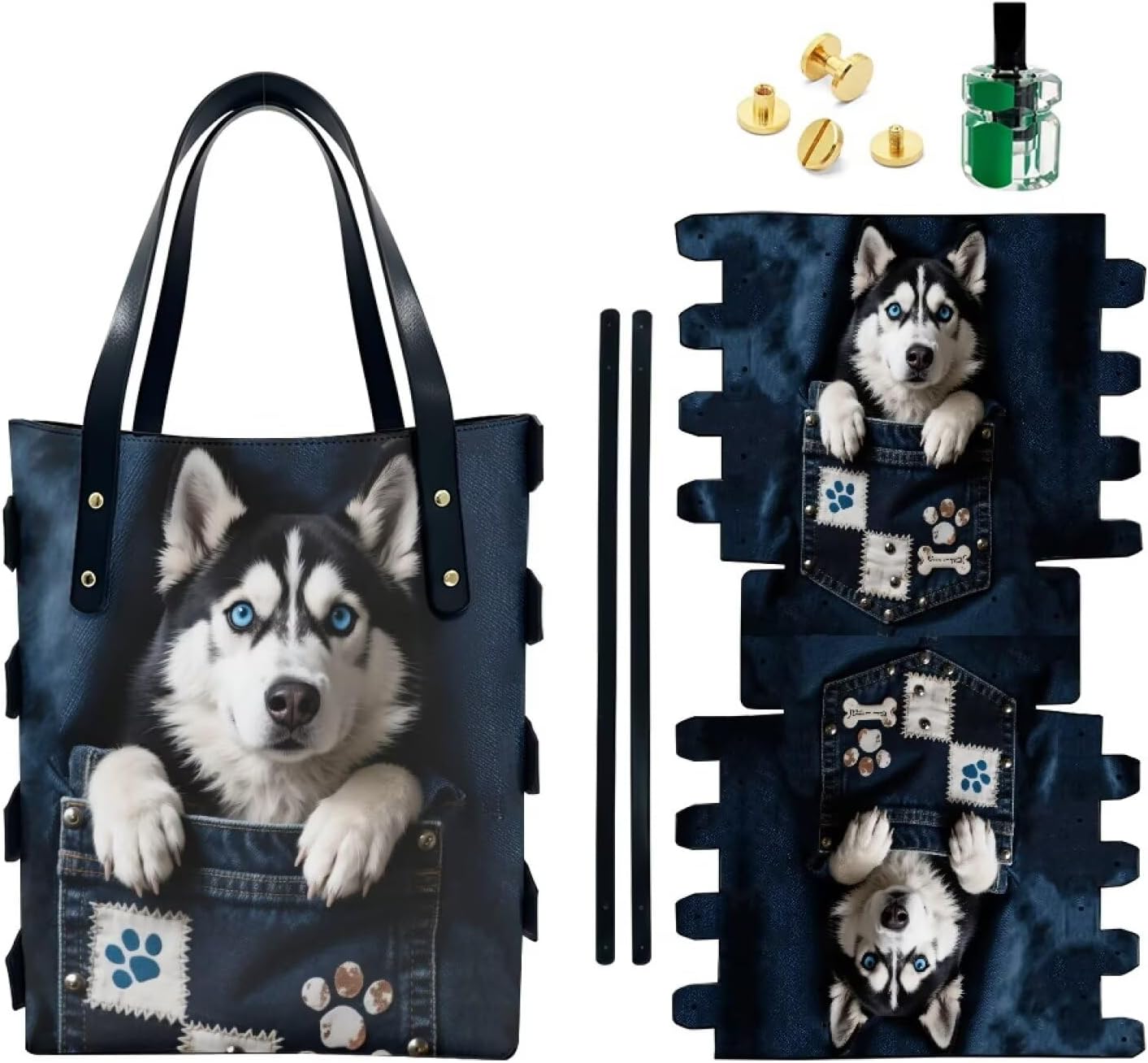 Jeans Pocket Animal DIY Bucket Bag for Women Novely Art PU Leather Shoulder Handbags Tote Bag for Shopping Travel