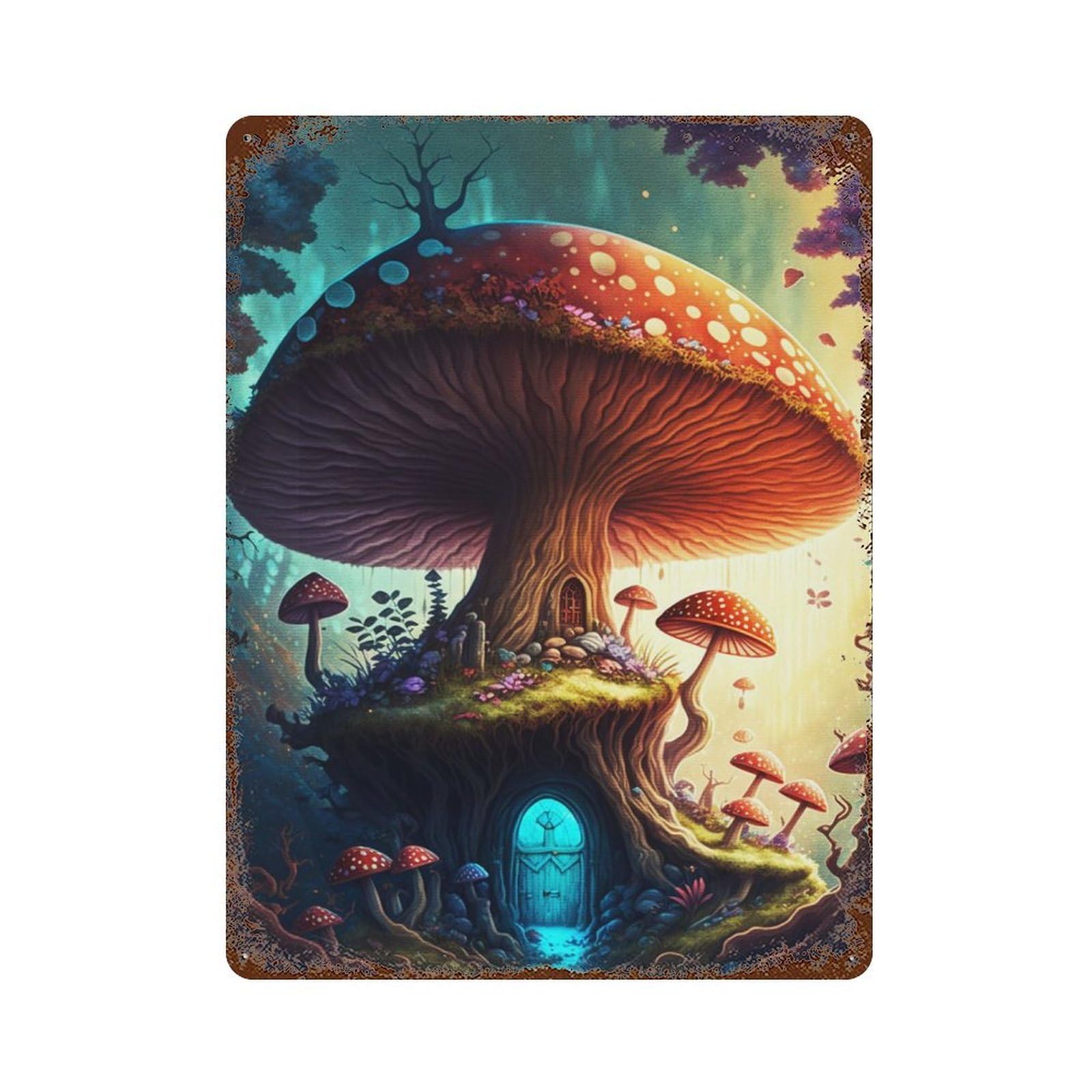 Mushroom Home Rustic Tin Plaque 15.7"x11.8", for Shed, Workshop And Garage Wall Decor, Farmhouse Wall Decor