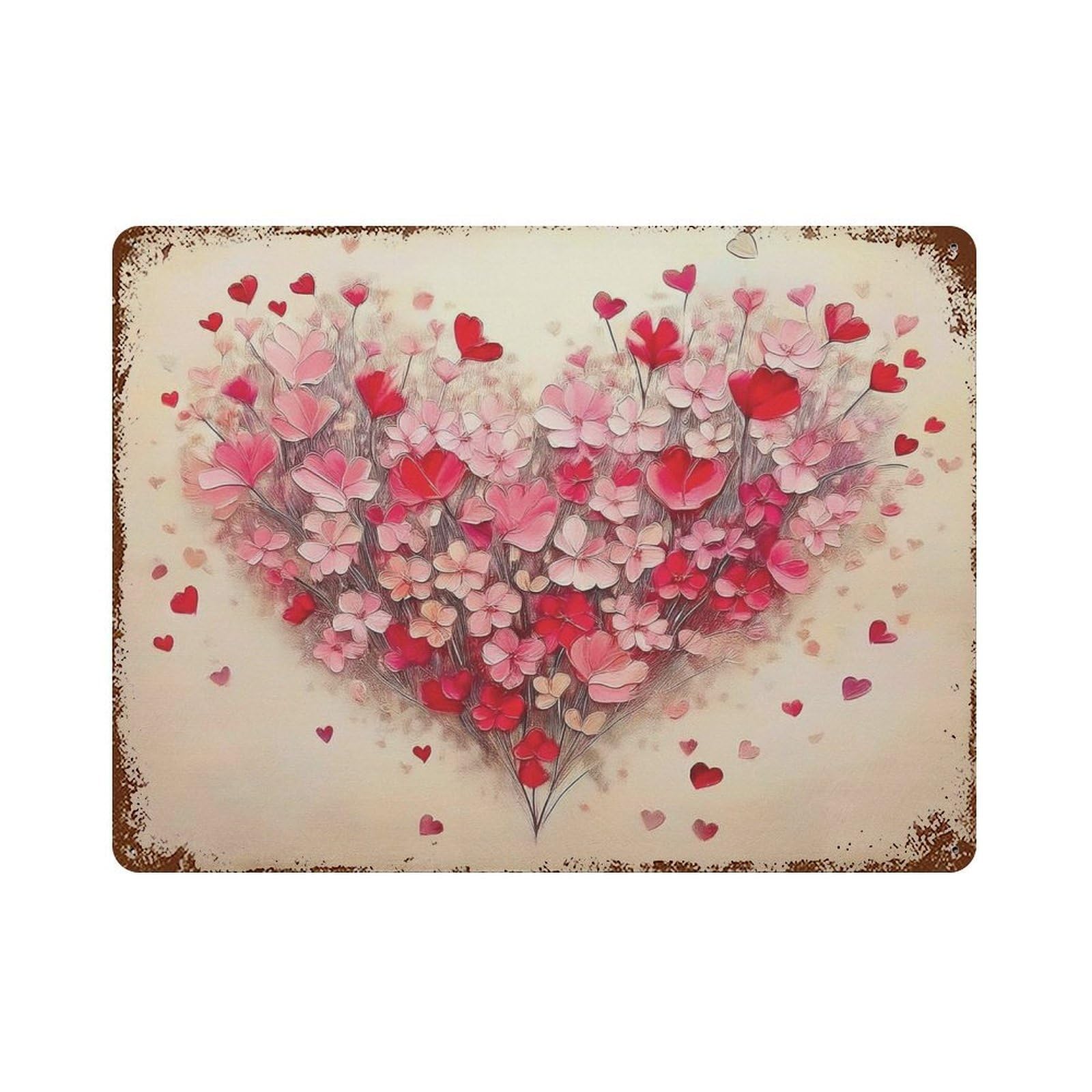 xiaoxiaoshen Vintage Heart Flowers Valentine's Day Art Wall Decor Art Metal Tin Poster Modern Home Decor Art Home Bar Shop Decorations Vintage Sign 30x40cm