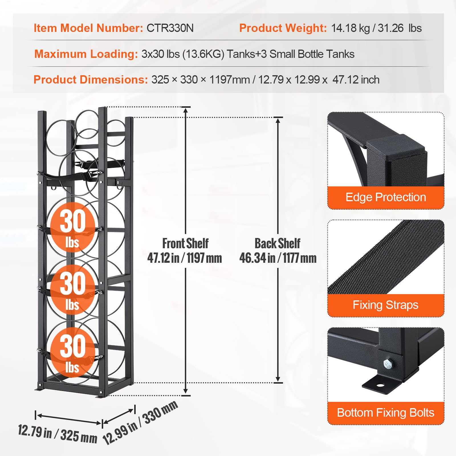 VEVOR Soporte para Tanque de refrigerante con 3 x 30 Libras y 3 Otros Que ahorran Espacio Estante para Tanque de Cilindro 46 x 12 x 11 Pulgadas para Almacenamiento de Gas nitrógeno y oxígeno
