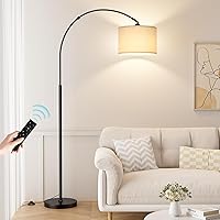 Ambimall 70" Dimmable Arc Floor Lamp with Remote, Adjustable Brightness & 3 Color Temps, Rotating Head, Over Couch Arched Lamp for Living Room - Beige/Black