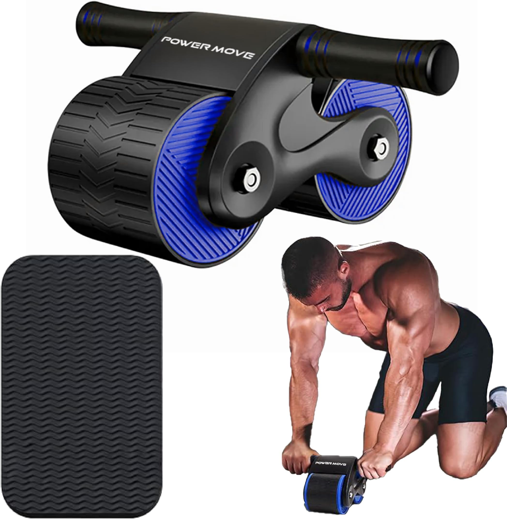 POWER MOVE Automatic Rebound Abdominal Wheel, Exercise Equipment Kit with Knee Mat for Core Workout, Abs Fitness Roller for Home Gym Training and Muscle Strength
