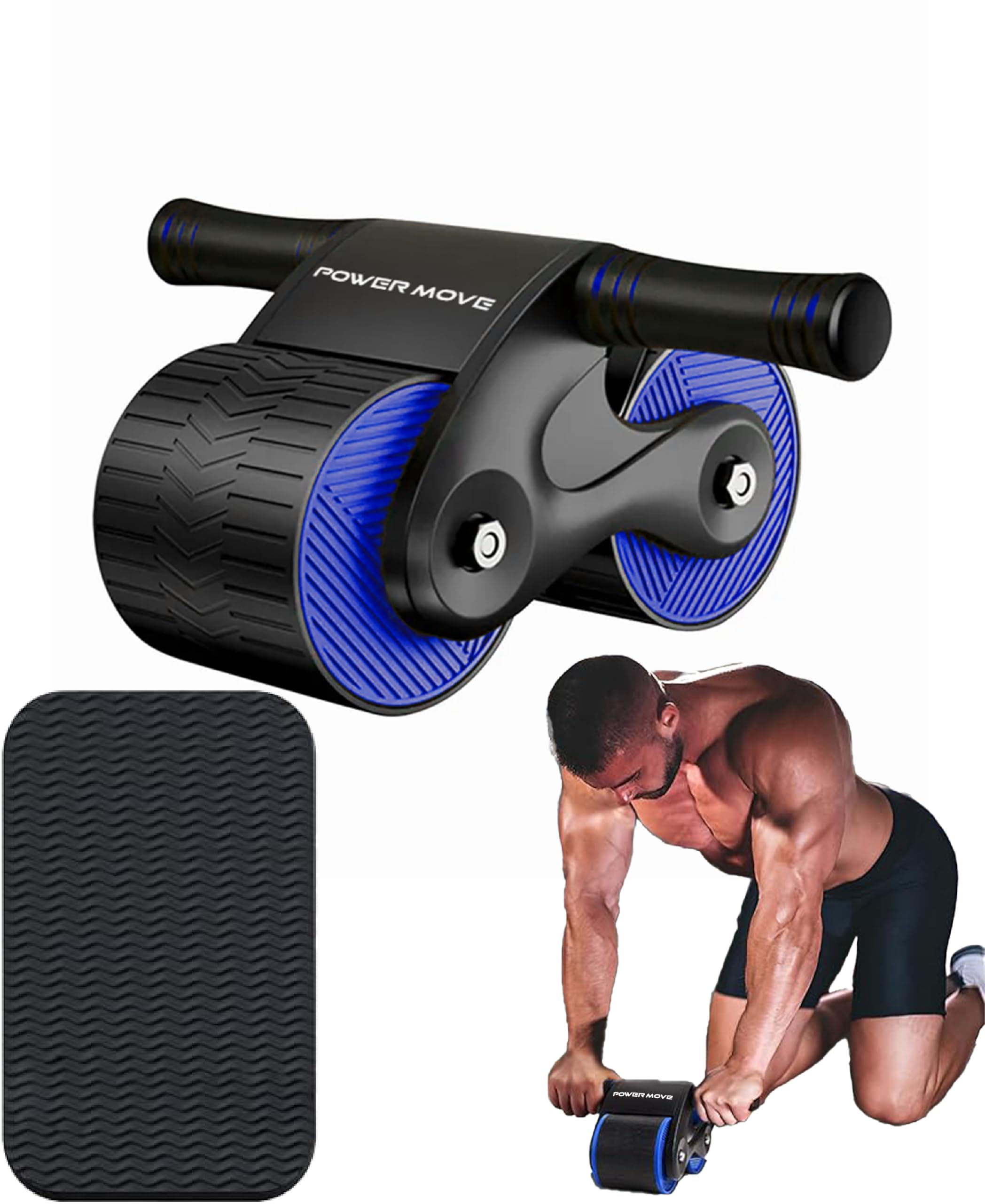 POWER MOVE Automatic Rebound Abdominal Wheel, Exercise Equipment Kit with Knee Mat for Core Workout, Abs Fitness Roller for Home Gym Training and Muscle Strength