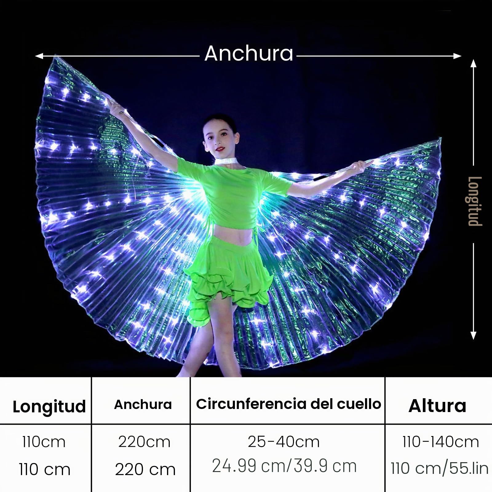 Alas de Danza del Vientre para niños, alas Luminosas, Cierre de con Barras telescópicas, 2 Modos de Control de luz, alas de Mariposa LED ISIS, alas de Mariposa para Carnaval, Escenario, Fiesta