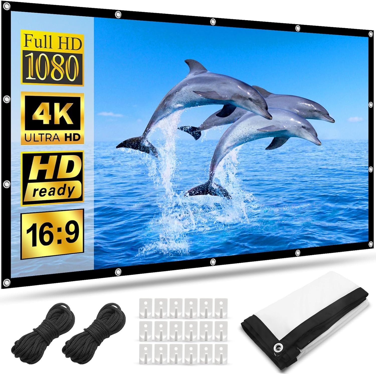 Pantalla Proyector 120 Pulgadas,HOPFROG Tela Proyector de Doble Cara 16: 9 4K Full HD Projector Screen Exterior Portatil Wrinkle-Free Folding Anti Luz para Patio Teatro Cine Jardin