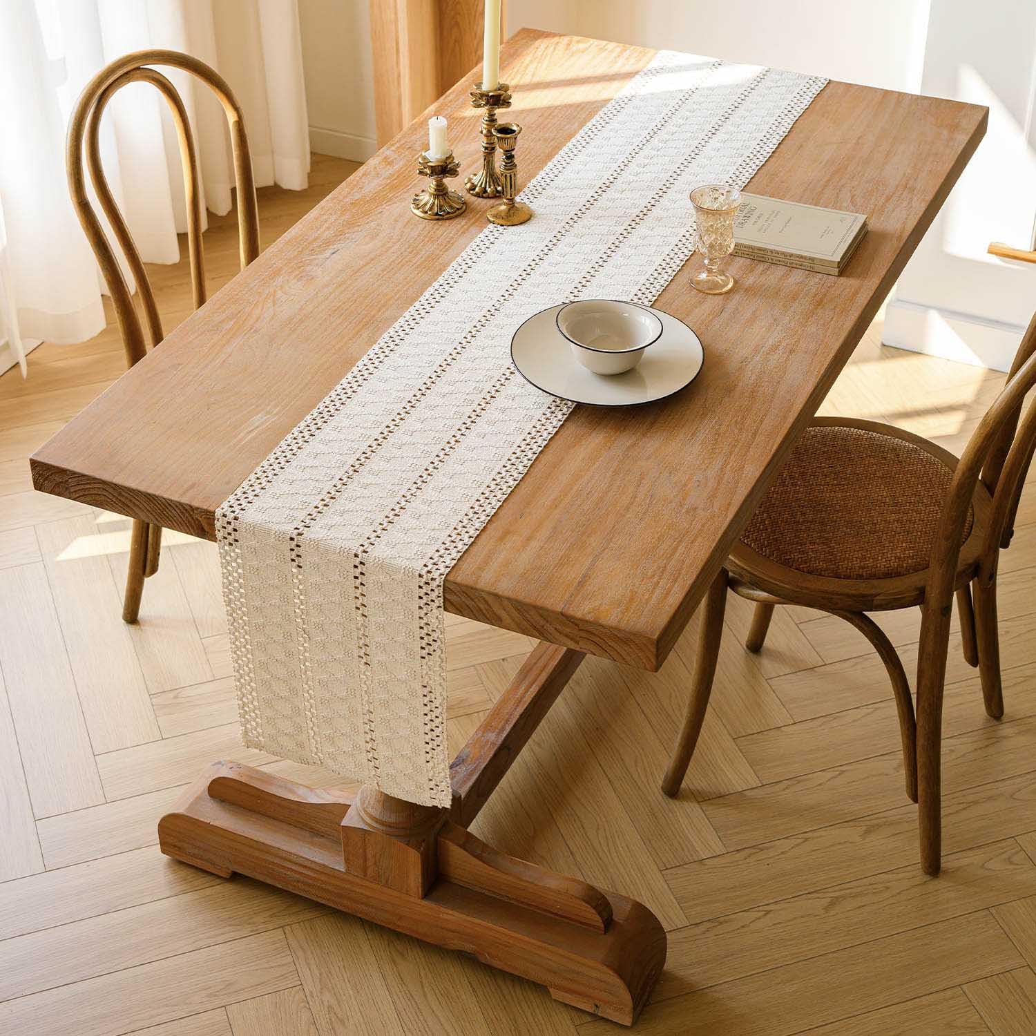 Elegante Macramé Tafelloper Katoen Linnen in Beige - Boho Rustiek voor