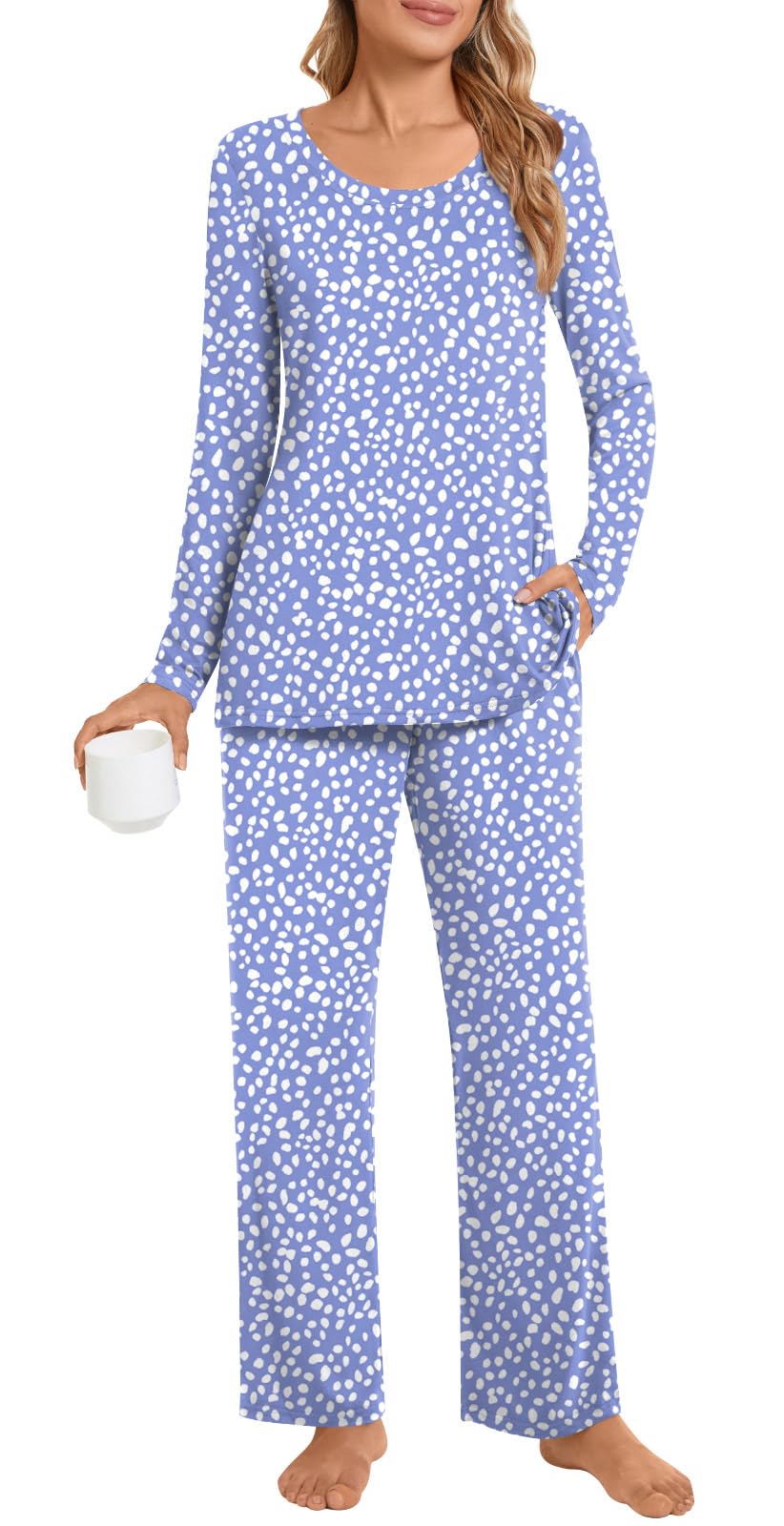 POPYOUNG Womens Pajama Sets Long Sleeve Pjs 2 Piece Fall Winter Lounge Sleepwear Sets with Pockets