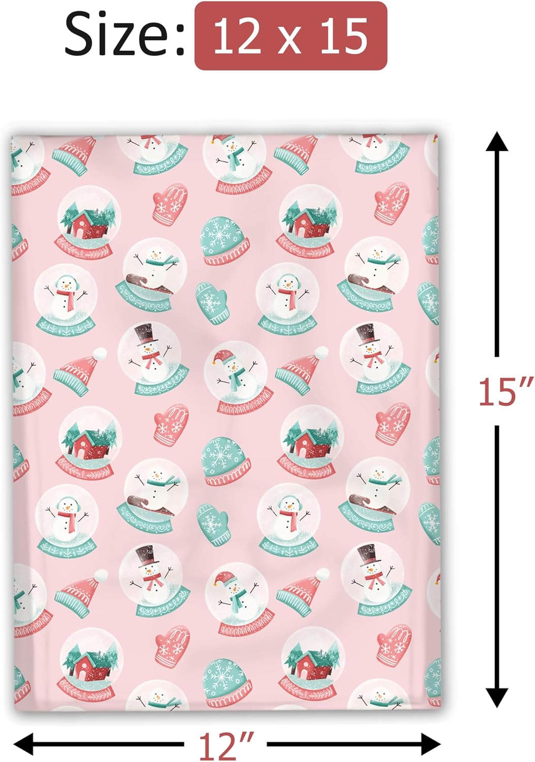 12x15 (50) Winter Snowglobes and Snowmen Christmas Designer Poly Mailers Self Sealing Shipping Envelopes Holiday Premium Printed Bags For Small Businesses