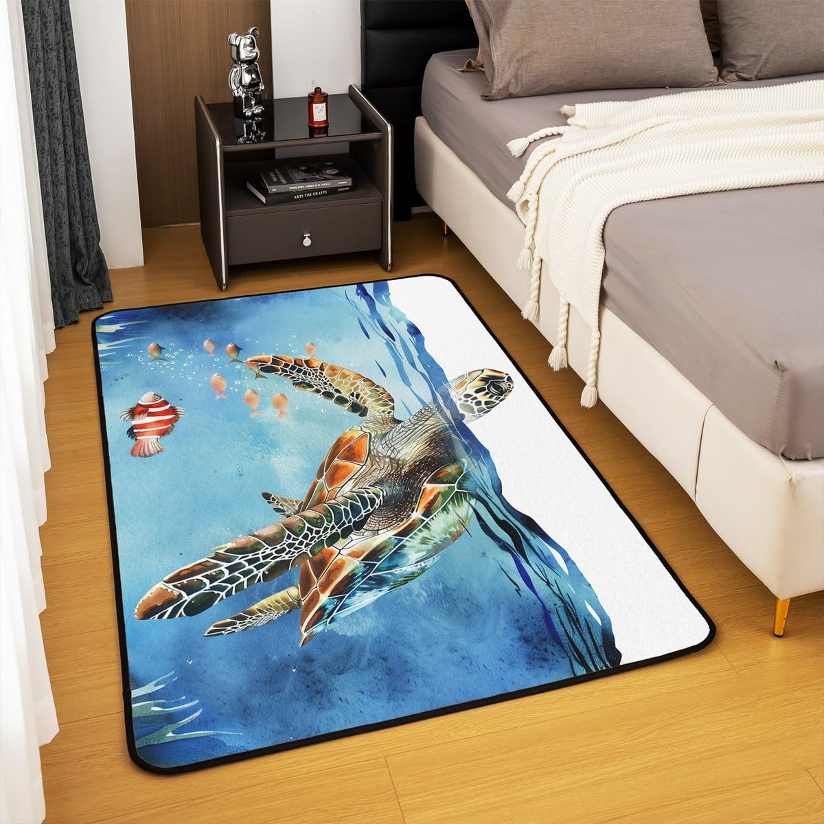 Erosebridal Ocean Turtle Area Rug for Kids Teens,Tropical Fish Carpet,Sea Coral Seaweed Indoor Floor Mat Non Shedding,Underwater World Oasis Decorative Rug 5x7 for Home Decorative