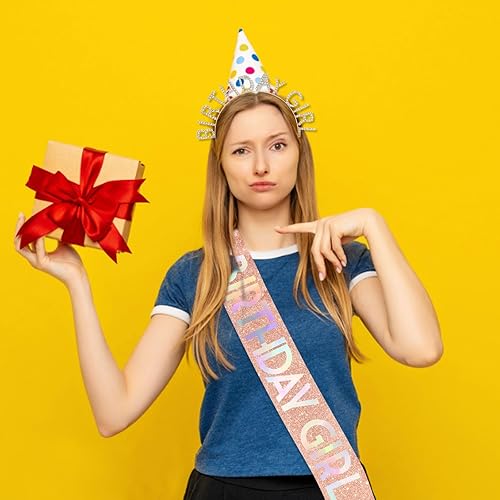 Miniatura 6 de Juego de 2 tiara de diamantes de imitación y banda de cumpleaños para niña, banda de cumpleaños y tiara para decoración de cumpleaños