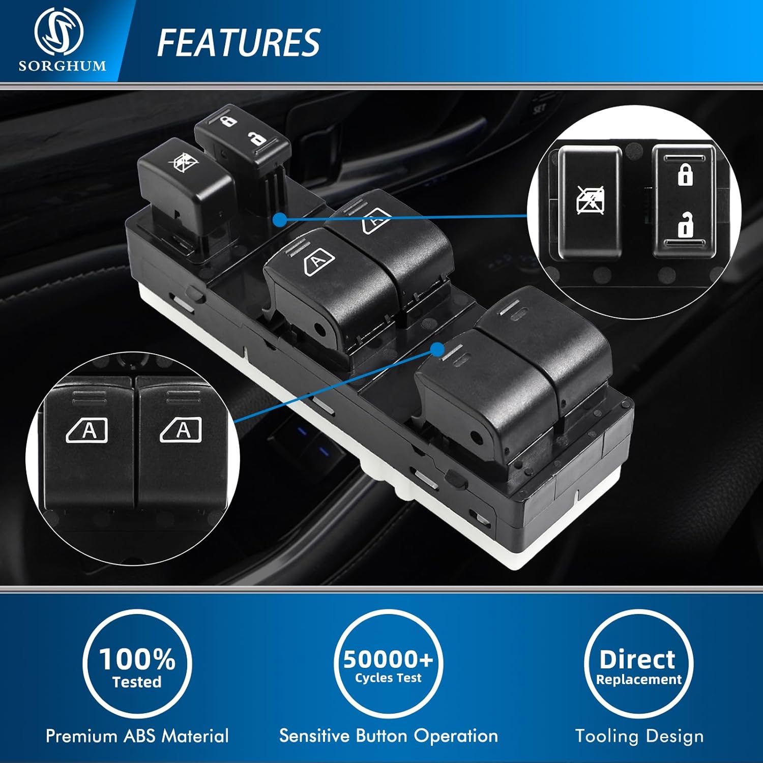 SORGHUM Power Window Switch Driver Side Master Window Switch for 2007-2011 Nissan Altima 09-14 Maxima 07-08 Infiniti G35 08-14 Infiniti EX35 EX37 Replace# 25401-ZN50A 25401-ZN50B 25401-ZN50C