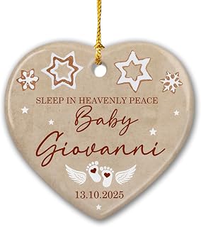 Personalized Baby Angel Memorial Ceramic Christmas Ornament 2025 - Sleep in Heavenly Peace Tree Decor, Infant Loss Memory Xmas Gift, Custom Name Sympathy for Loss of Baby