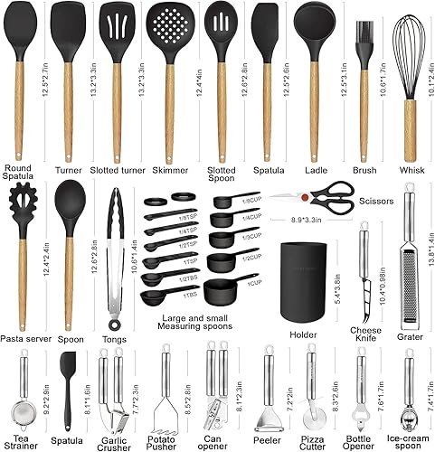 Miniatura 2 de Juego de utensilios de cocina - 35 piezas de utensilios de cocina con rallador, pinzas, espátula de cuchara y girador hechos de silicona resistente