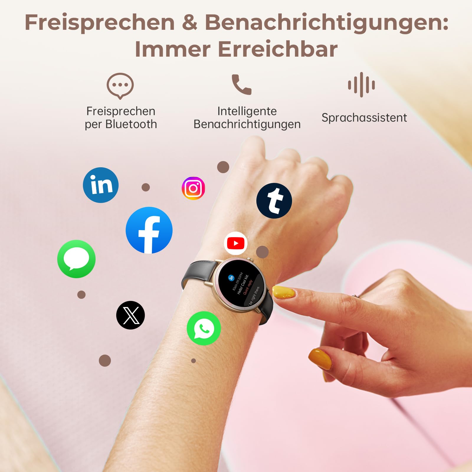 Smartwatch Damen, 1,27 HD Screen Rund Klein Armbanduhr mit Telefonfunktion/Menstruationszyklus/SpO2/Pulsuhr/Schlafmonitor/Schrittzähler/IP68/100+ Sport Fitnessuhr für Android iOS, Gold Schwarz