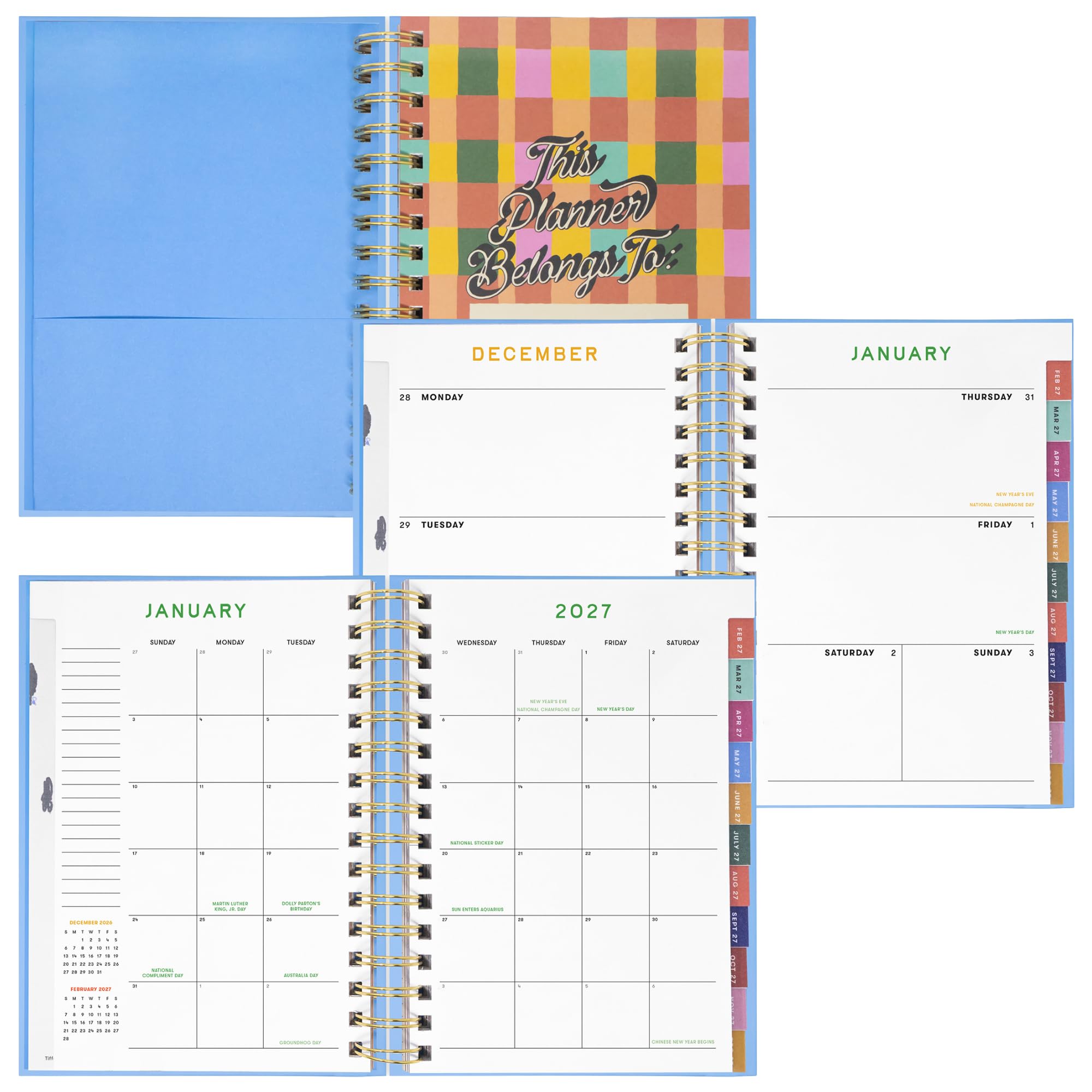 ban.do Agenda 17 mesi, agosto 2026-dicembre 2027, linguette agenda 20,3 x 25,4 cm, adesivi, tasca e chiusura elastica (Good Things Ahead blu) (un giorno alla volta, blu)