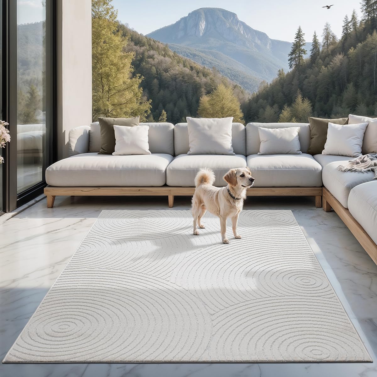 Tapis moderne salon crème Santo Plus 140x200 cm bohème