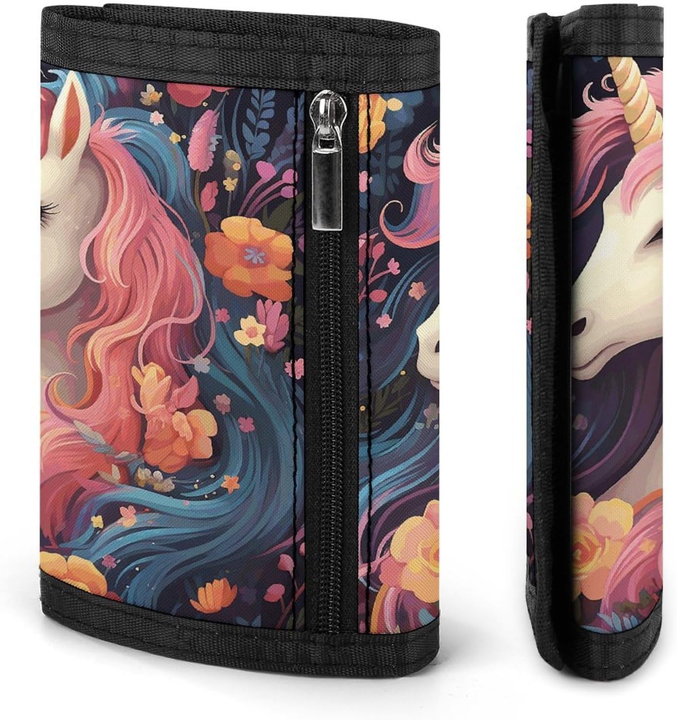 Cartoon with Flowers Trifold Wallets Slim Wallet Novelty Pocket Purse Multiple Card Slots Outdoor Travel Wallet Stylish Durable Wallets For Men Women