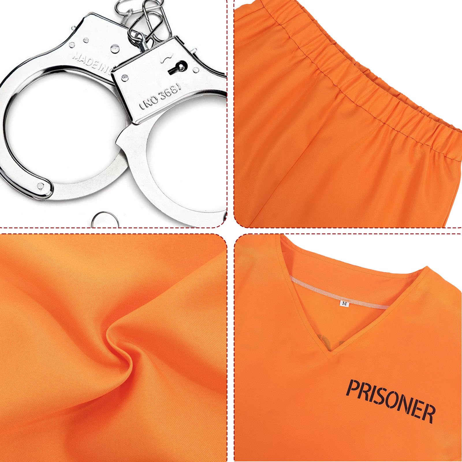 Dacnod Orange Convict Fancy Dress Outfit for Boys Girls Prisoner Costumes with Handcuffs Sticker Orange Jail Costume Halloween Fancy Dress - Image 2