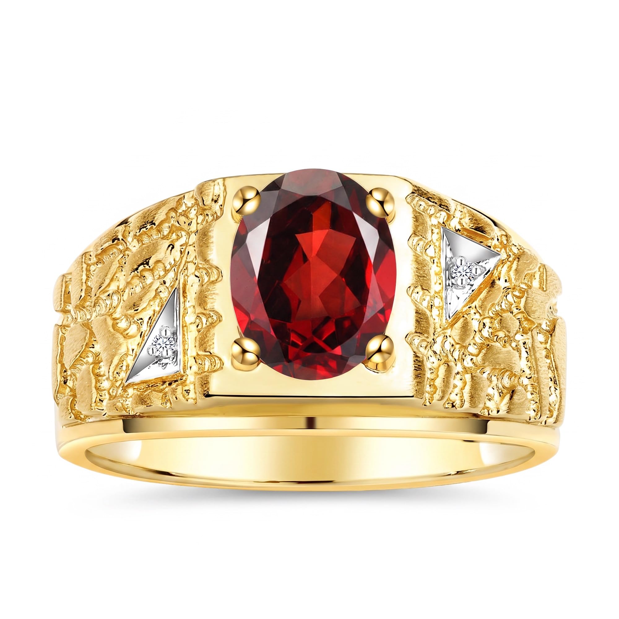 Rylos Men's Rings Designer Nugget Ring: Oval 9X7MM Gemstone &amp; Sparkling Diamonds - Color Stone Birthstone Rings for Men, Yellow Gold Plated Silver Rings in Sizes 8-13. Mens Jewelry