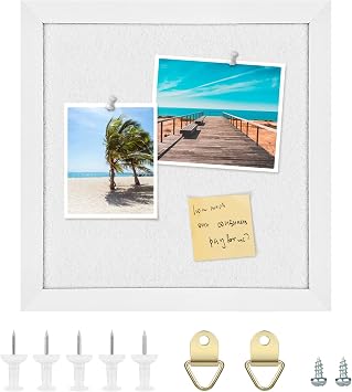 Cork Board Bulletin Board, Cork Boards for Walls with Felt, Small Corkboard with White Frame, Decorative Hanging Pin Board for Home School Office, Vision Board, 11.8x11.8 inches White 1pc