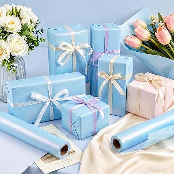 woric Light Blue Wrapping Paper Roll - Mini Roll - 17 in x 33 ft