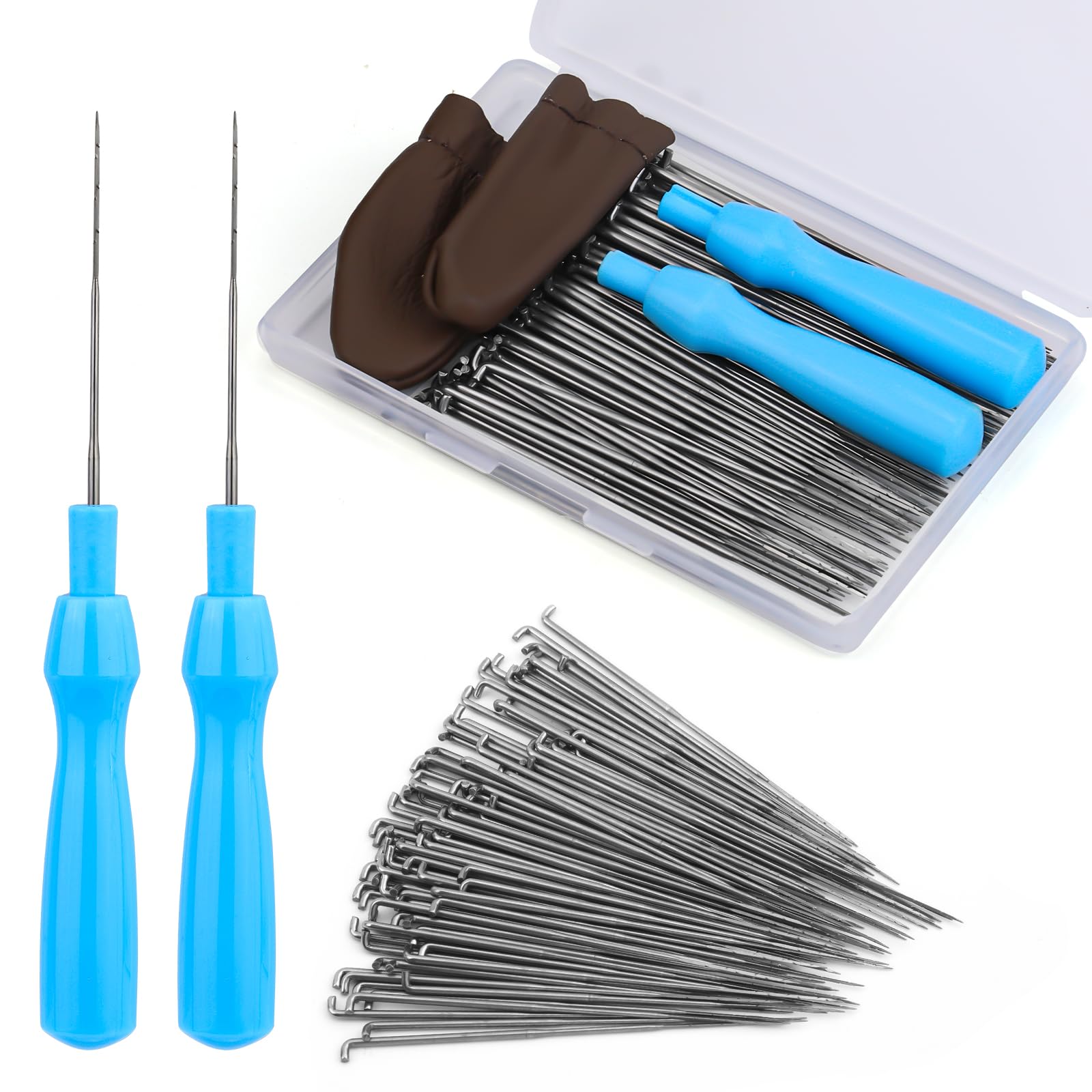 QMNNMA 100Pcs Needle Felting Needles, Needle Felting Tools for Beginners, Wool Felting Needles with 2 Single Needle Handle Fingercots for Wool Projects (L)