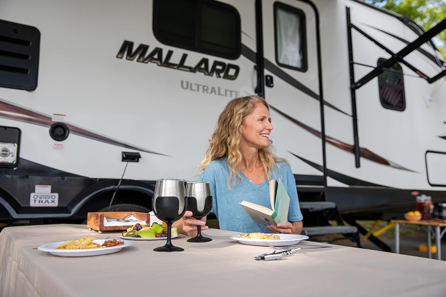 Camco Life is Better at The Campsite Wine Tumbler | Heavy Duty Double Wall Vacuum Insulation | Crafted of 18/8 Stainless Steel | Features Removable Black Stems | 2-Pk, 8-oz/Each (53485) - Image 2