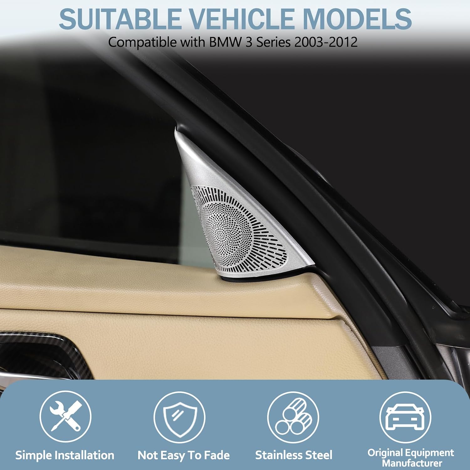 Car Tweeter Trumpet Dustproof Cover Compatible with BMW 3 Series E90 E92 2005-2012 Stainless A Pillar Speaker Frame Cover Trim Car Audio Stereo Horn Speaker Grille Interior Decor Accessories