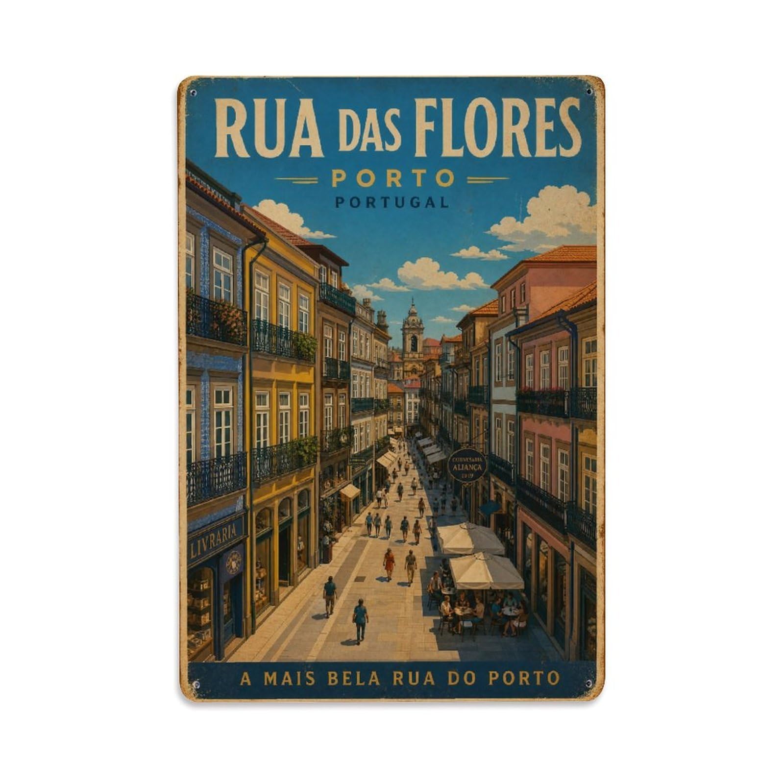 Huiyhb 8X12inch(20X30cm) Vintage Travel Rua Flores Pedestrian Shopping Street Portugal Metal Tin Sign