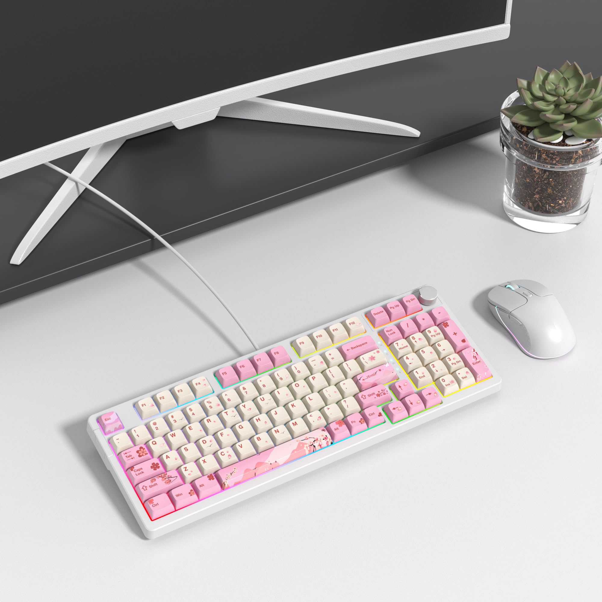SOLIDEE Teclado mecánico para juegos con cable al 95 %, estructura de junta, teclado retroiluminado RGB, teclado mecánico intercambiable en caliente de 98 teclas con perilla de control, teclado
