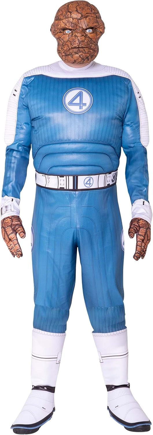 Mens Deluxe Fantastic Four The Thing Costume | Adult Superhero Jumpsuit with Gloves and Mask
