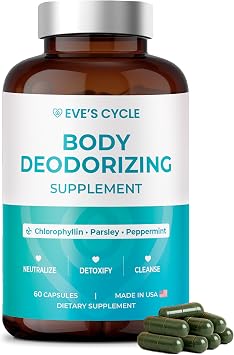 Body Deodorizing Supplement Natural Internal Deodorant Chlorophyll Capsules with Parsley & Peppermint 60 Vegan 500mg+ Pills Bad Breath Treatment for Adults & Cleanse Support, Made in USA