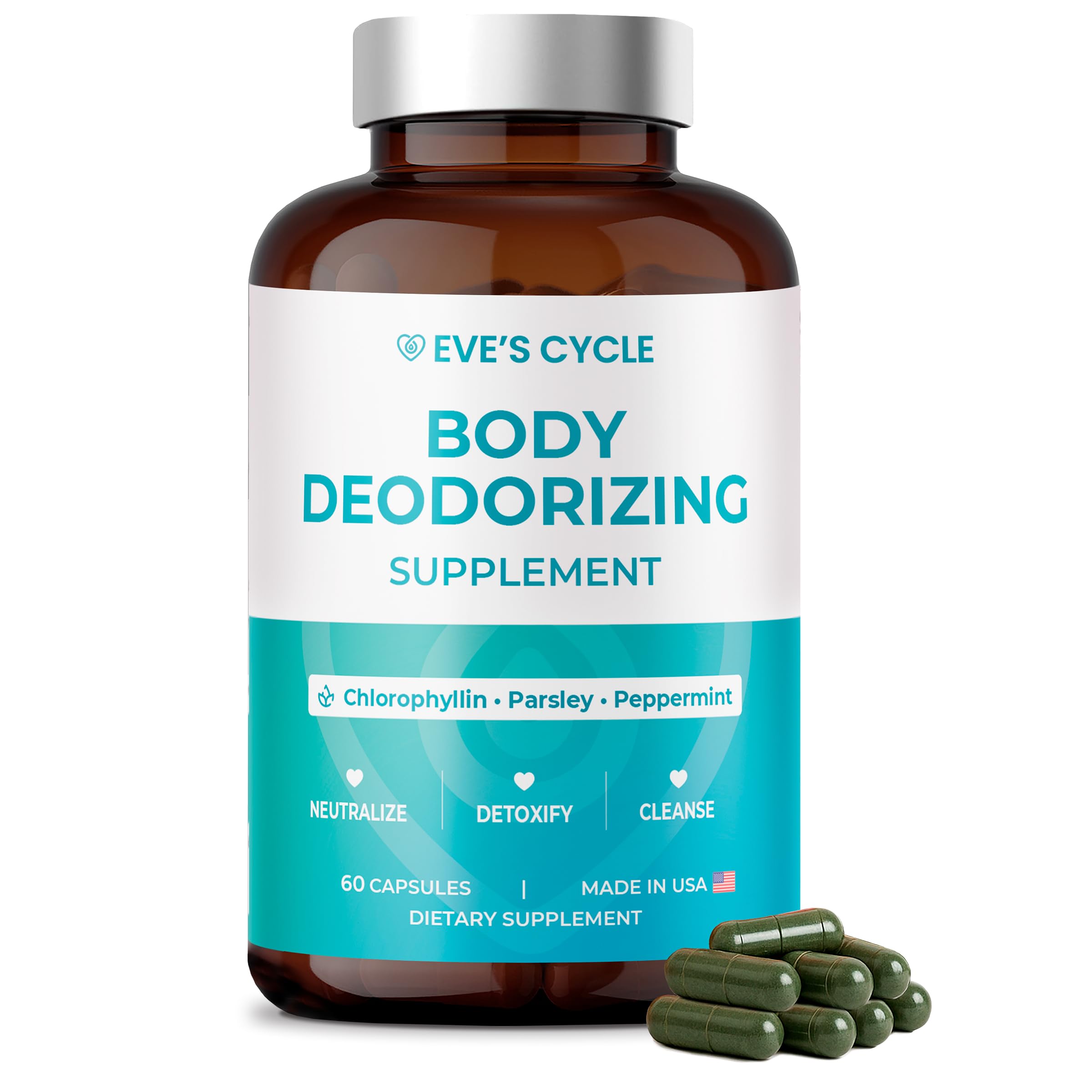 Eve's Cycle Body Deodorizing Supplement Chlorophyll Capsules with Parsley and Peppermint