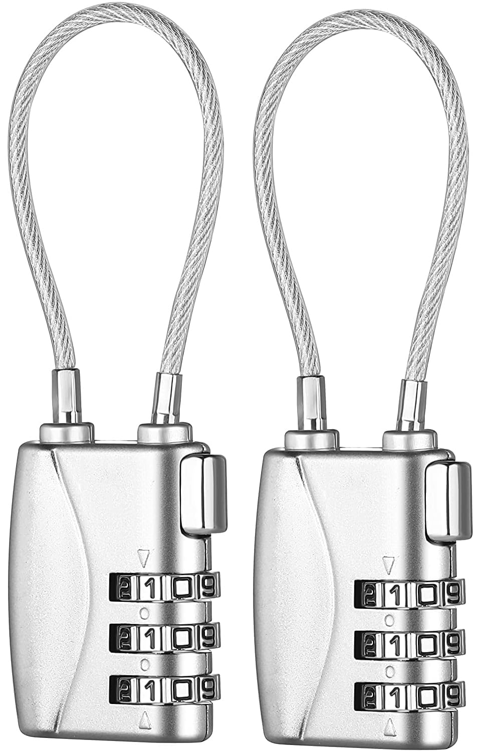 SYOSI Luggage Padlocks TSA Approved, SYOSI Customs Lock, Mini Luggage Padlock, Flexible Cable Travel Locks, Coded Suitcase Lock, Small Gym Locker Padlock with 3 Digit Combination (Silver, 2 Pack)