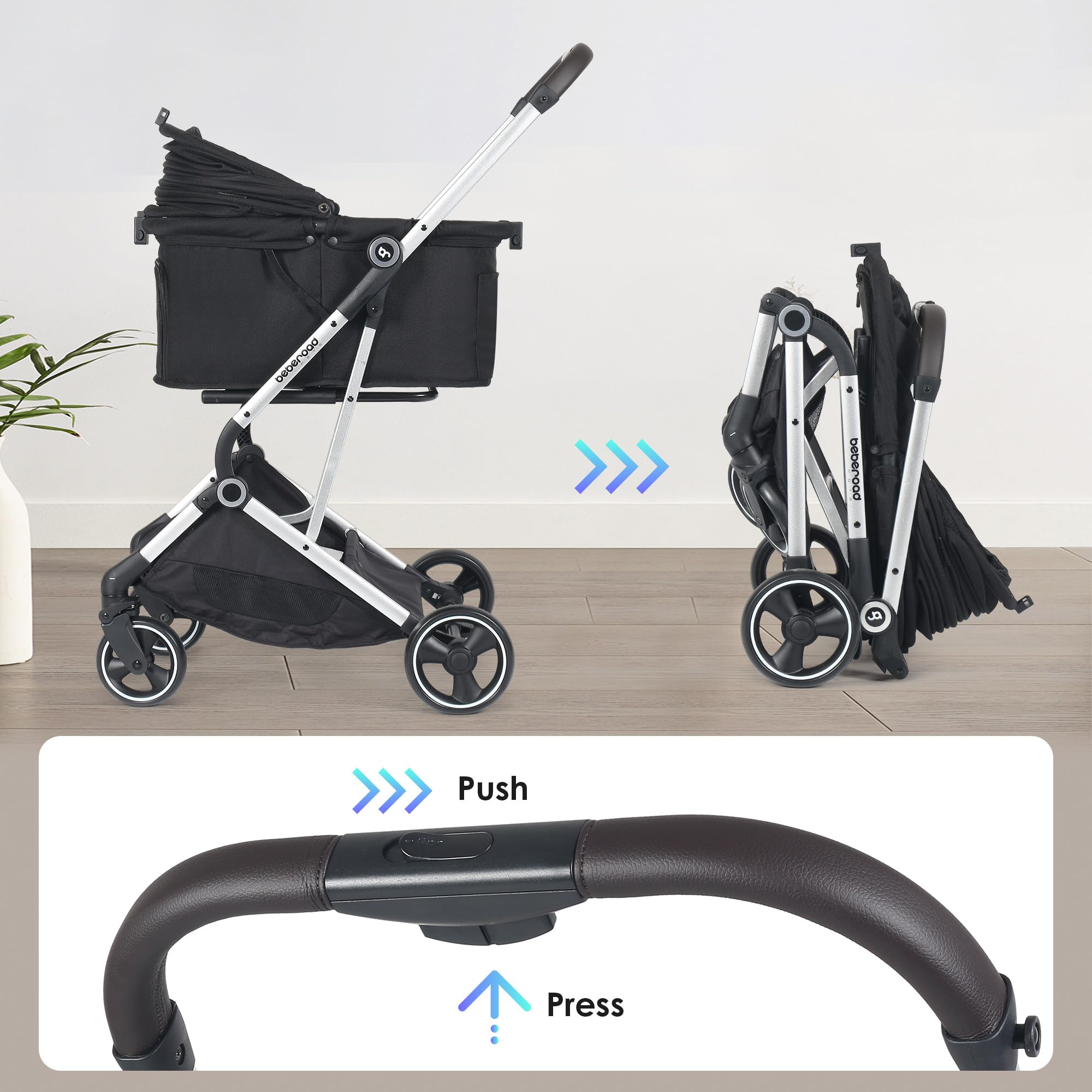 T4 Haustiere Roller für Kleine und mittlere Hunde und Katzen - Faltbare Kinderwagen, Haustiere Gear Reise (Schwarz)