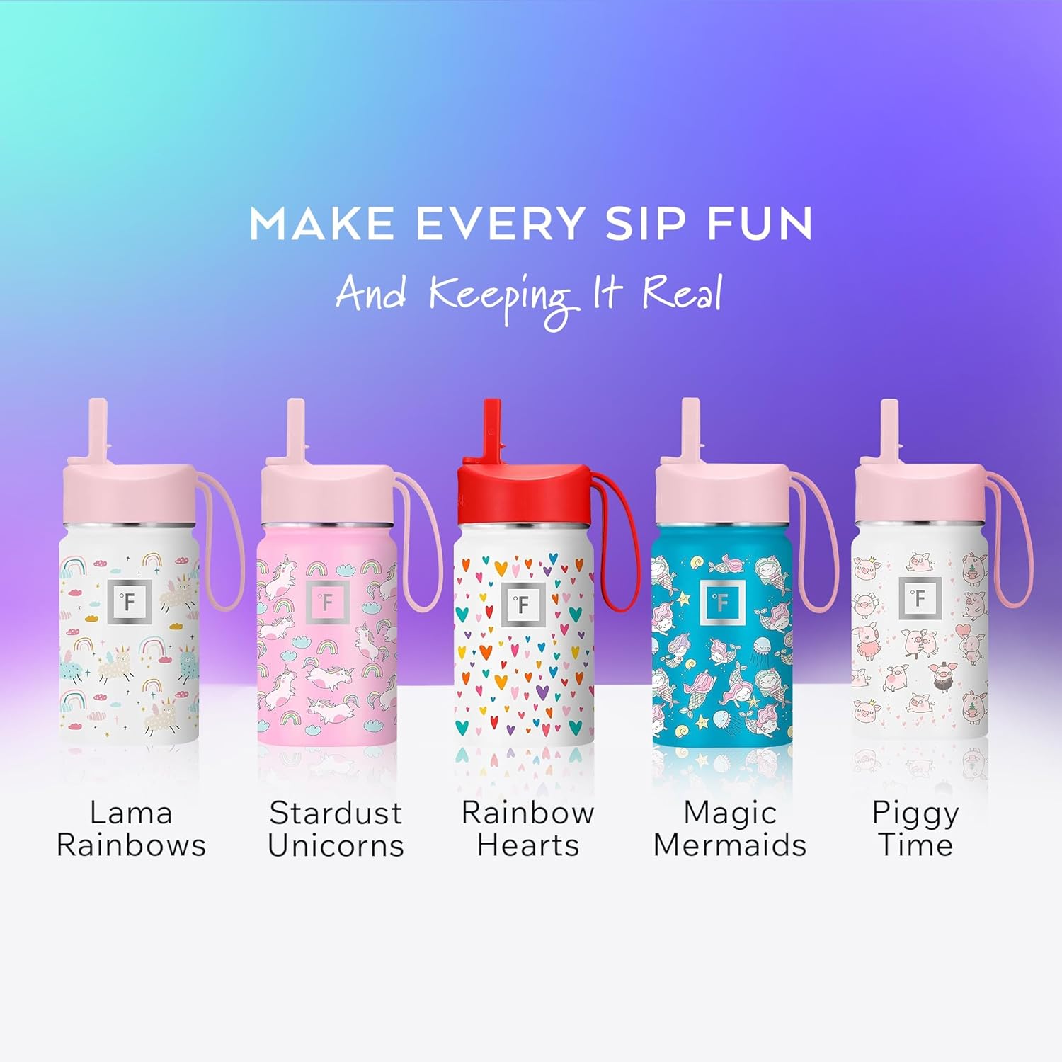 IRON °FLASK Kids Water Bottle - Straw Lid, 20 Name Stickers, Vacuum Insulated Stainless Steel, Double Walled Tumbler Travel Cup, Mug - Rainbow Hearts, 10 Oz - Image 6