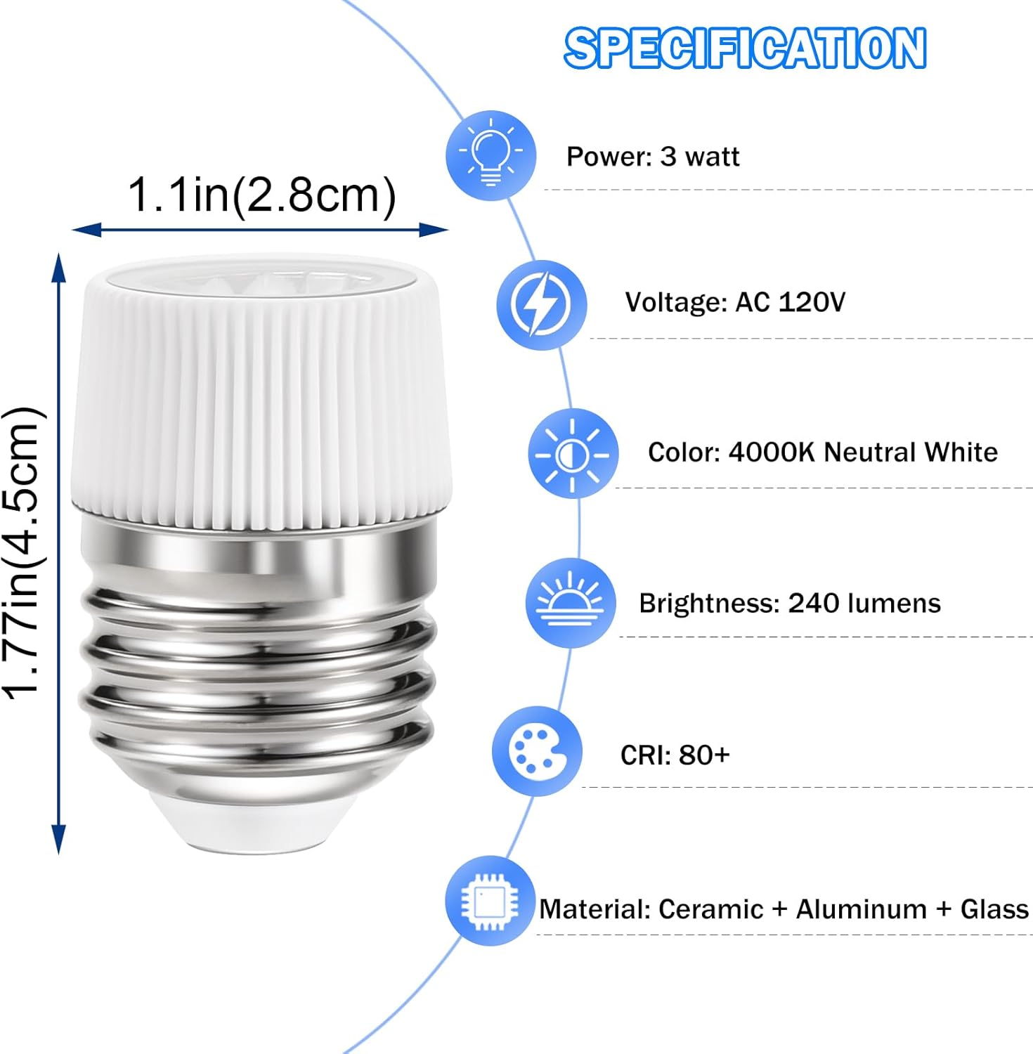 Spotlight Bulb 3W E26 (2 Pack) - 4000K Neutral White 240LM, 24° Narrow Beam Angle for Home Track Lighting, Display Accent Lighting