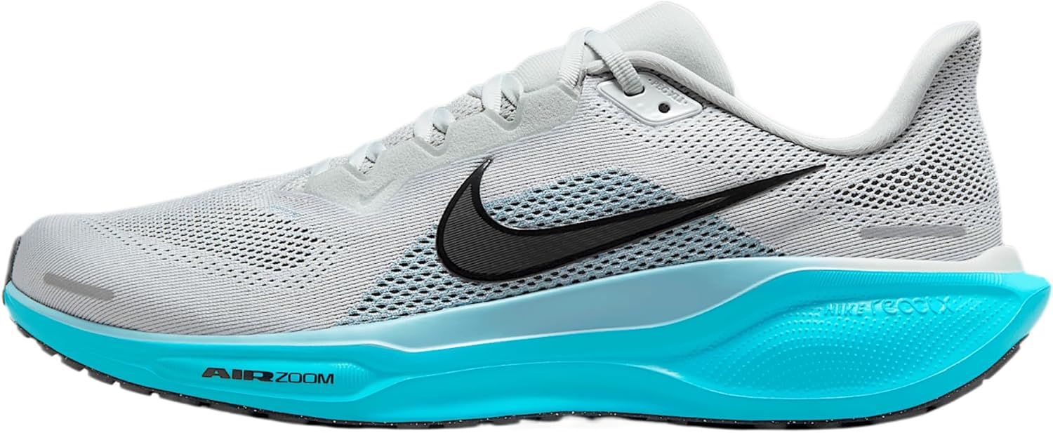 Nike Pegasus 41 Men's Road Running Shoes (FD2722-012, Light Silver/Denim Turquoise/Dusty Cactus/Black) Size 12