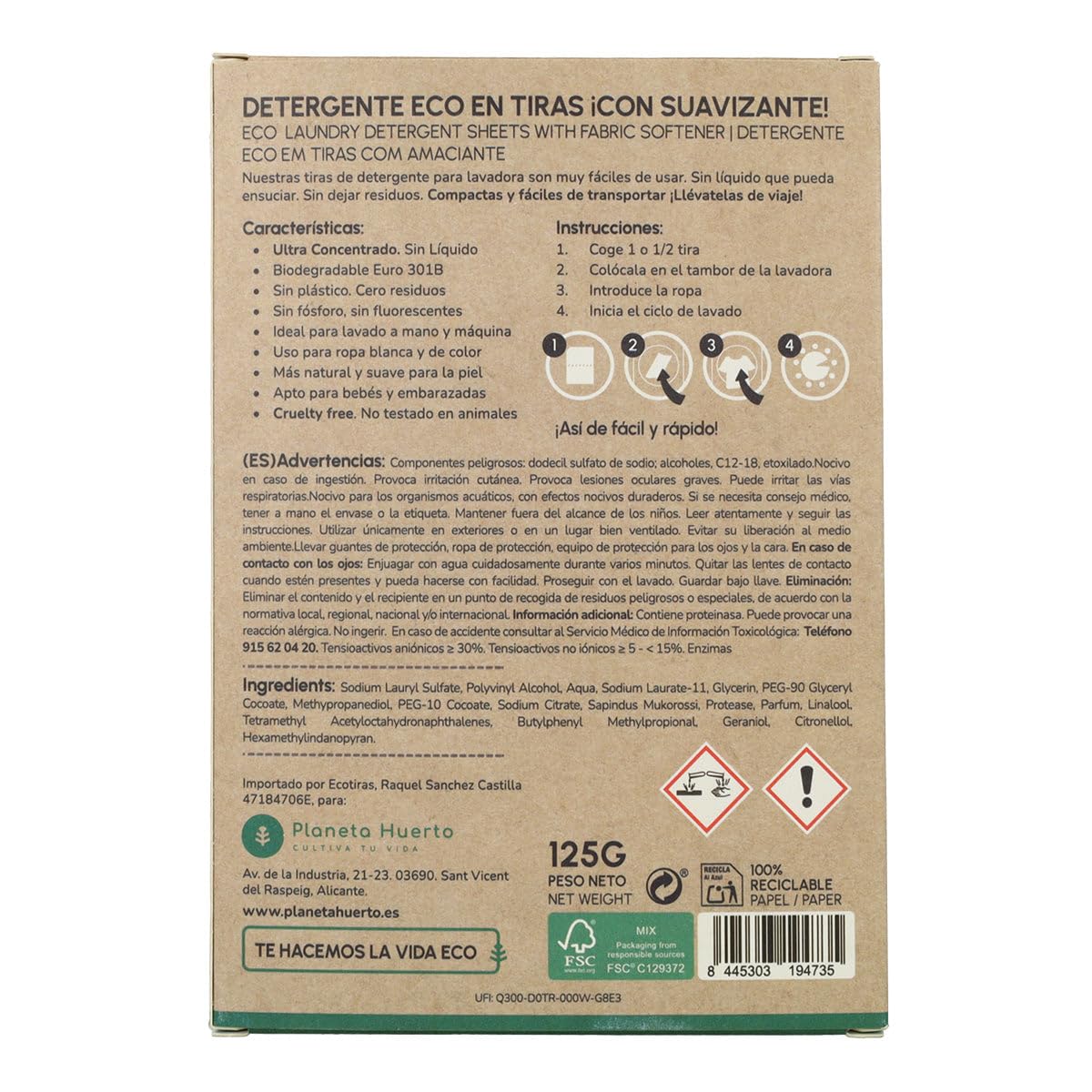 PLANETA HUERTO | Pack 5 Eco-tiras detergente y suavizante Planeta Huerto 40 lavados