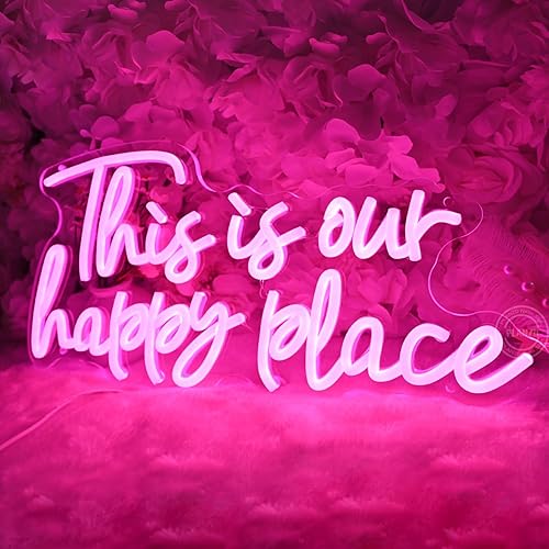 Miniatura 6 de Planzo Letrero de pared de neón con texto en inglés This is Our Happy Place para boda, fiesta, hogar, bar, decoración de dormitorio infantil, regalo