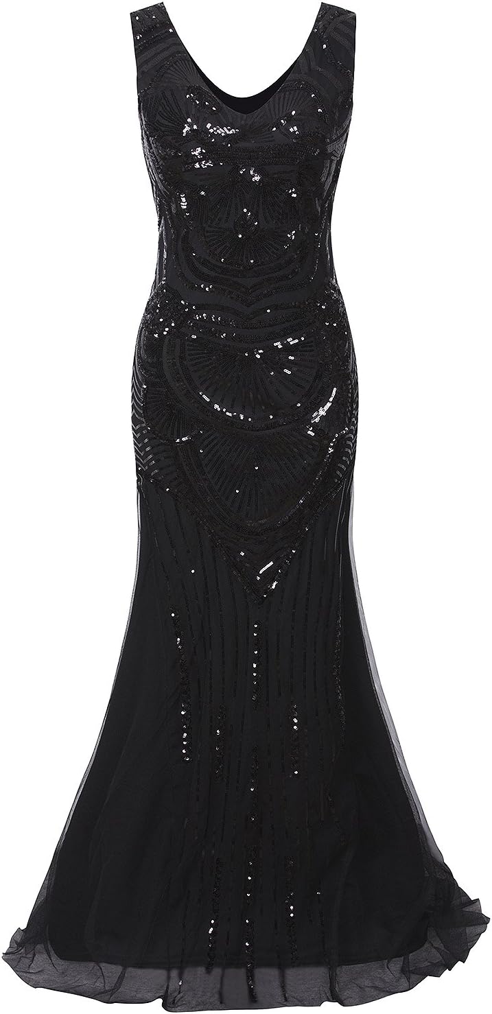 Vijiv 1920s Long Maxi Prom Gowns Sequin Mermaid Bridesmaid Formal Evening Dress - Image 2