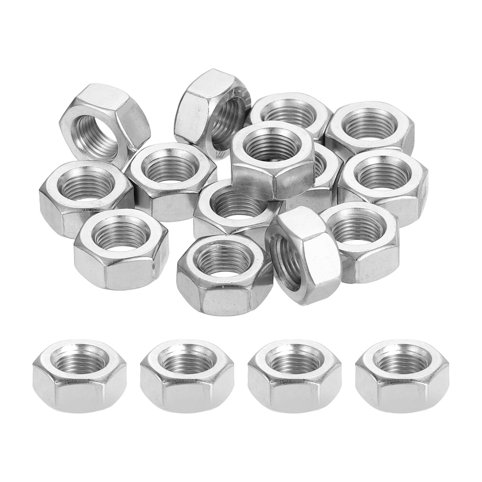 sourcing map M8x0.75mm Hex Nuts, 18Pcs 304 Stainless Steel Metric Fine Thread Hexagon Lock Nuts Fasteners for Machinery Automotive Industrial Use, 13mm / 0.51" Width 6.5mm / 0.26" Height