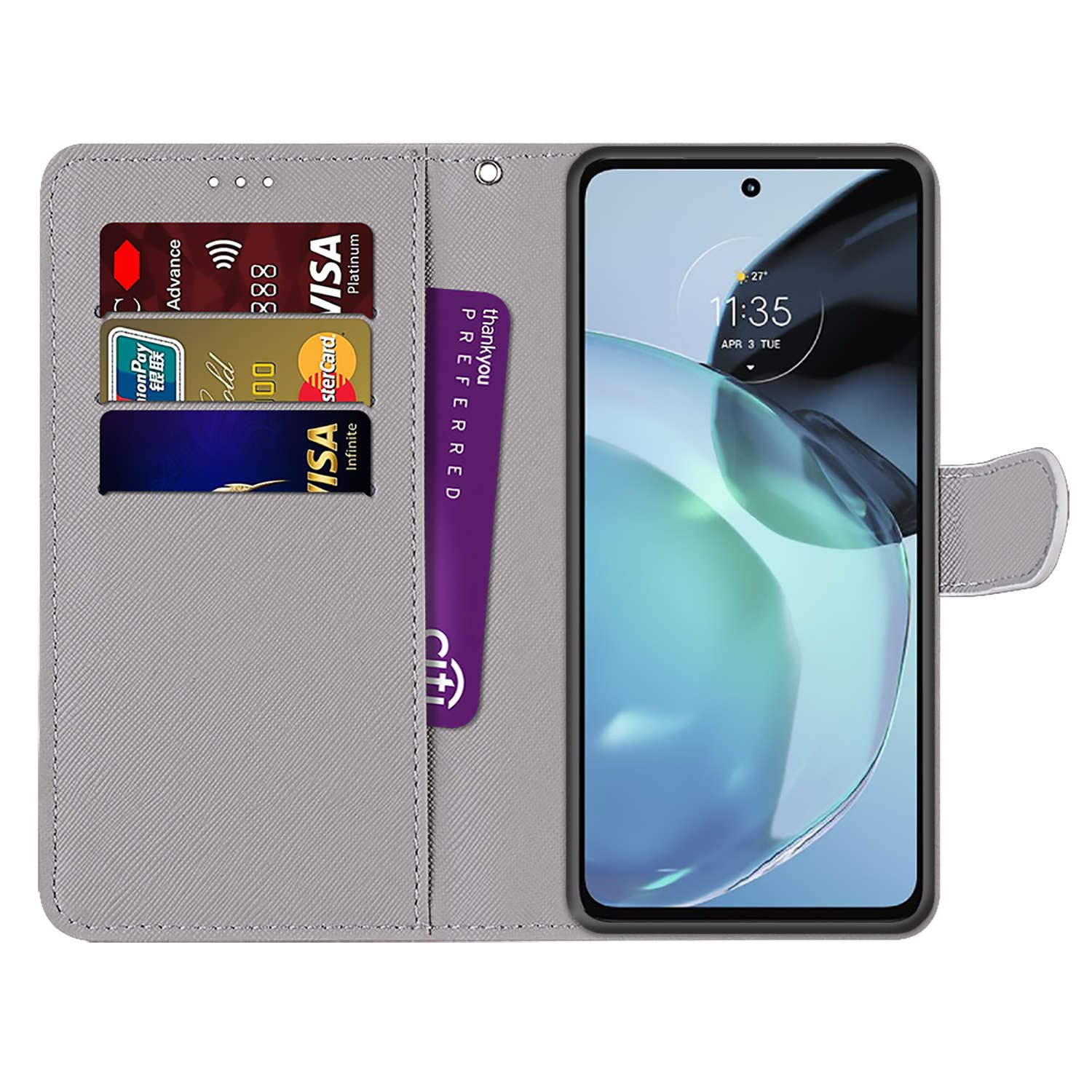 COTDINFOR Compatible with Motorola Moto G 72 Custodia Libro PU Pelle Portafoglio Slot Schede Chiusura Magnetico Antiurto Flip Cover per Moto G 72 Marble Verde YB