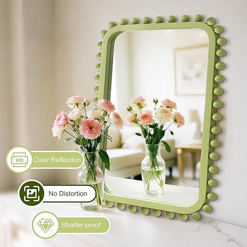 Miniatura 3 de Espejo de baño para pared con cuentas de madera, espejo rectangular de madera maciza de 30 x 20 pulgadas para granja, baño, decoración de dormitorio