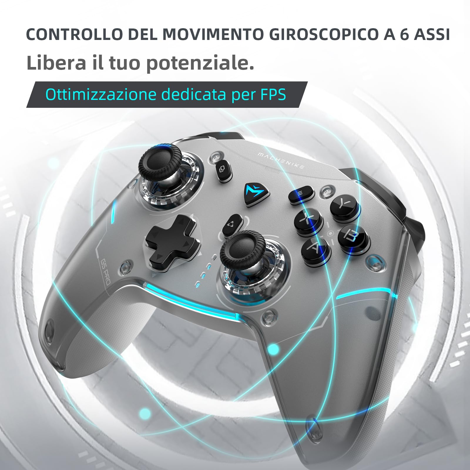 Machenike G5PROMAXSE Controller Bluetooth con Base di Ricarica, Joystick Effetto Hall, Controller Wireless per Switch/Mac/PC/iOS/Android, 2.4G/BT/USB, 1000Hz/1000mAh, Vibrazione, Bianco