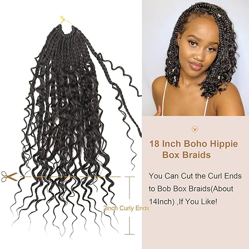 Vista 527 de Goddess Box Braids Crochet Hair With Curly Ends 18 Inch Bohomian Box Braids Crochet Braids 8 Packs 3X Crochet Braids Synthetic Braiding Hair 1B-4-30