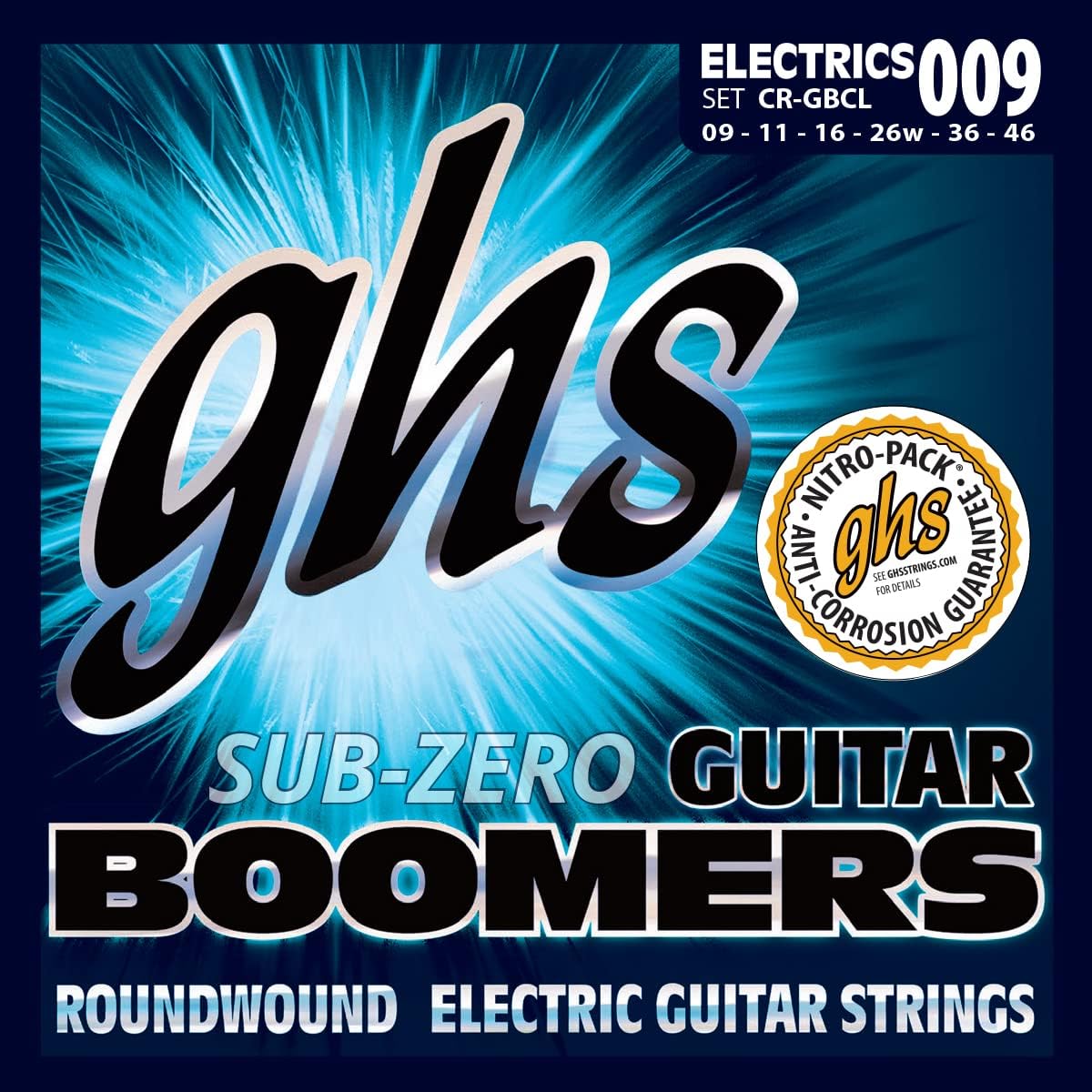 GHS StringsCR-GBCL Sub Zero Boomers Electric Guitar Custom Light, (6 Pieces Set) (9 - 46)