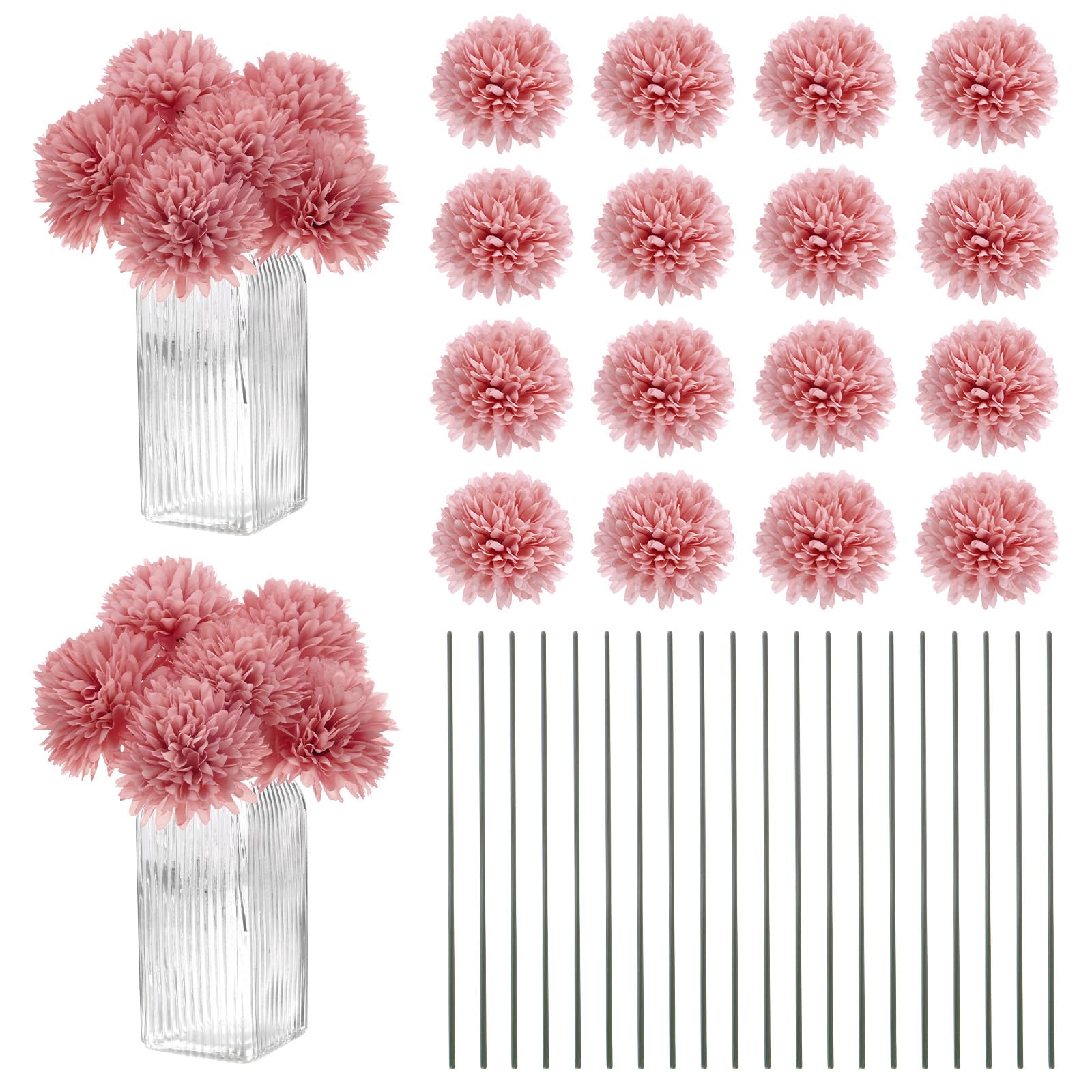 Fleurs artificielles chrysanthème M METERXITY bouquet de soie rose foncé de 28 cm x30